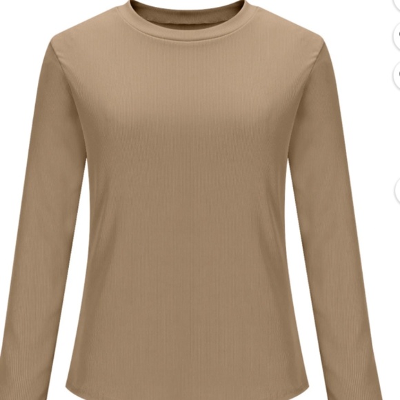 No Boundaries, Ribbed Knit Crop, Long Sleeve, Crew Neck, Stretchy, Khaki, XS - Picture 4 of 5